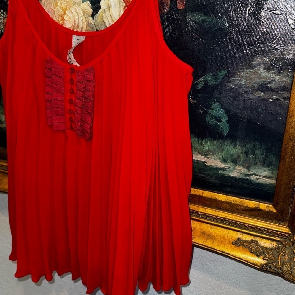 Free People Y2K NEW Red Ribbons Pleated Cami Tank Flowy Semi Sheer Size M - Picture 3 of 6